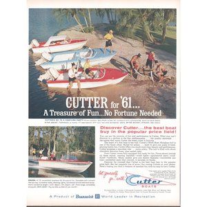 1961 Cutter Boats Treasure of Fun Vintage Print Ad Beach Pirates Palm Trees 60s